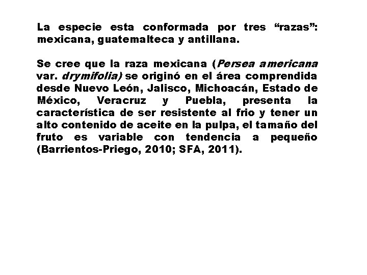 La especie esta conformada por tres “razas”: mexicana, guatemalteca y antillana. Se cree que