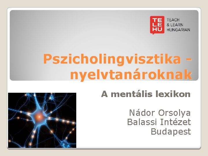 Pszicholingvisztika nyelvtanároknak A mentális lexikon Nádor Orsolya Balassi Intézet Budapest 