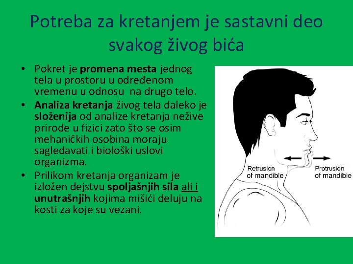 Potreba za kretanjem je sastavni deo svakog živog bića • Pokret je promena mesta