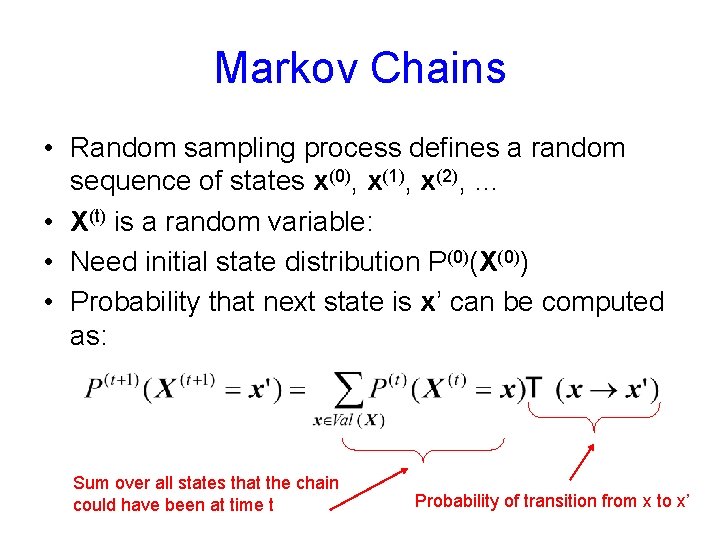 Markov Chains • Random sampling process defines a random sequence of states x(0), x(1),