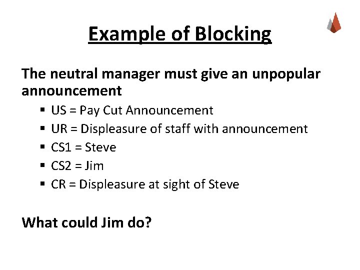 Example of Blocking The neutral manager must give an unpopular announcement § § §