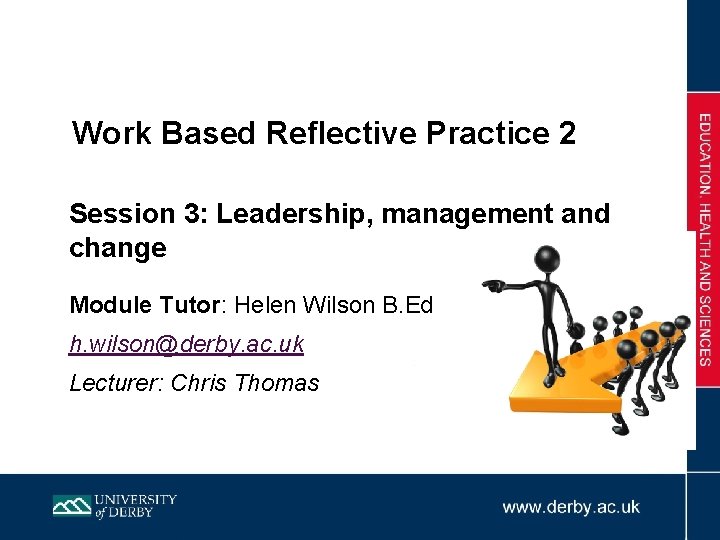 Work Based Reflective Practice 2 Session 3: Leadership, management and change Module Tutor: Helen