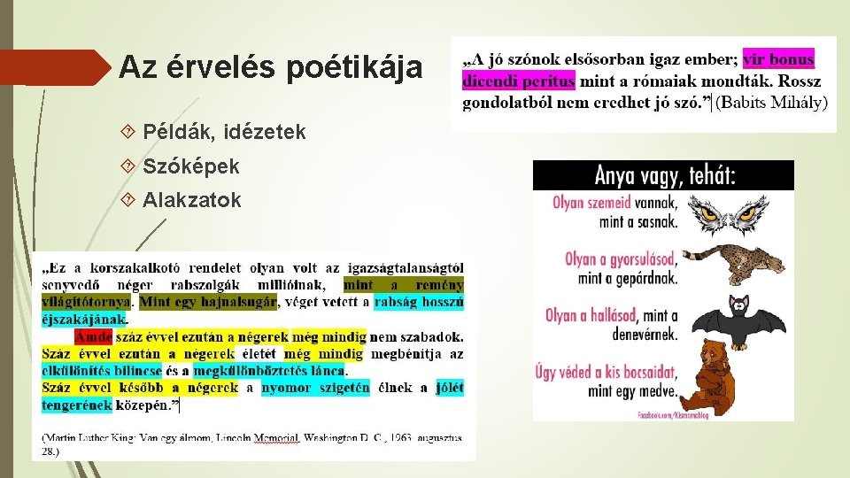 Az érvelés poétikája Példák, idézetek Szóképek Alakzatok 