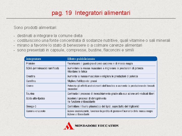 pag. 19 Integratori alimentari Sono prodotti alimentari: - destinati a integrare la comune dieta pag. 19 Integratori alimentari Sono prodotti alimentari: - destinati a integrare la comune dieta