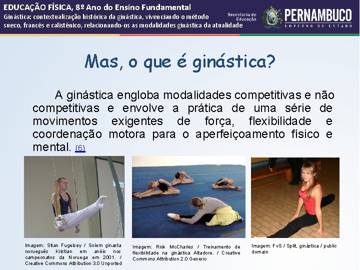 EDUCAÇÃO FÍSICA, 8º Ano do Ensino Fundamental Ginástica: contextualização histórica da ginástica, vivenciando o
