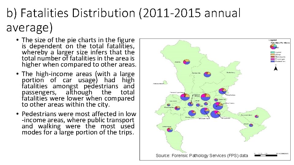 b) Fatalities Distribution (2011 -2015 annual average) • The size of the pie charts