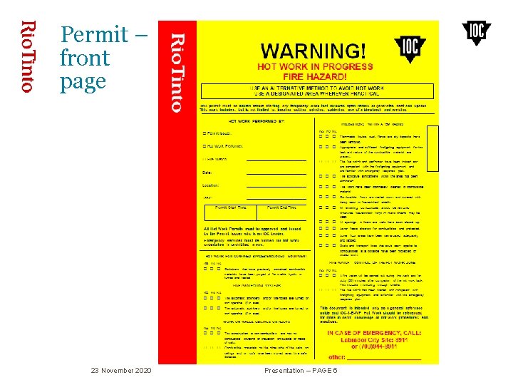 Permit – front page 23 November 2020 Presentation – PAGE 6 Permit – front page 23 November 2020 Presentation – PAGE 6