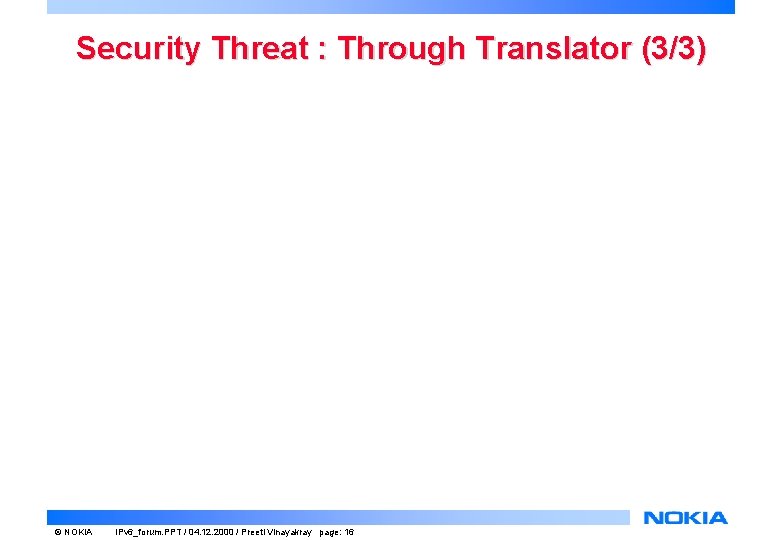 Security Threat : Through Translator (3/3) © NOKIA IPv 6_forum. PPT / 04. 12.