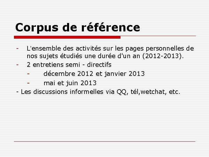 Corpus de référence - L’ensemble des activités sur les pages personnelles de nos sujets