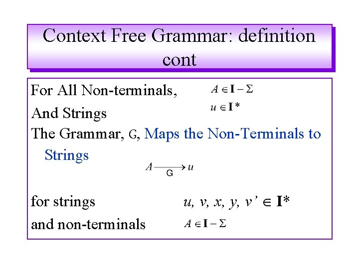 Context Free Grammar: definition cont For All Non-terminals, And Strings The Grammar, G, Maps Context Free Grammar: definition cont For All Non-terminals, And Strings The Grammar, G, Maps