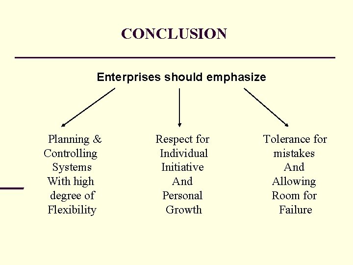 CONCLUSION Enterprises should emphasize Planning & Controlling Systems With high degree of Flexibility Respect