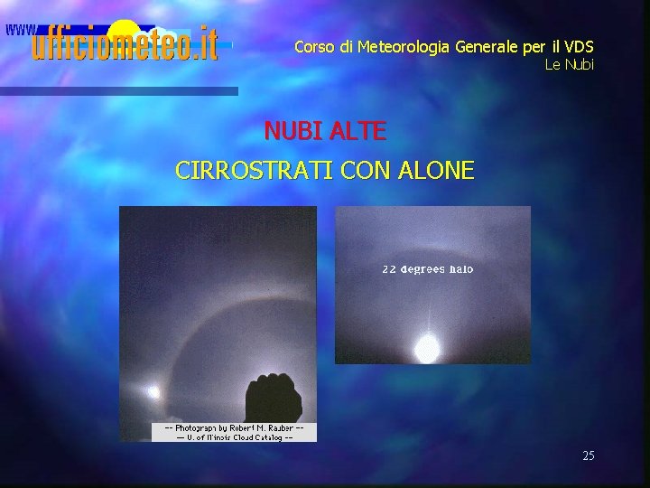 Corso di Meteorologia Generale per il VDS Le Nubi NUBI ALTE CIRROSTRATI CON ALONE
