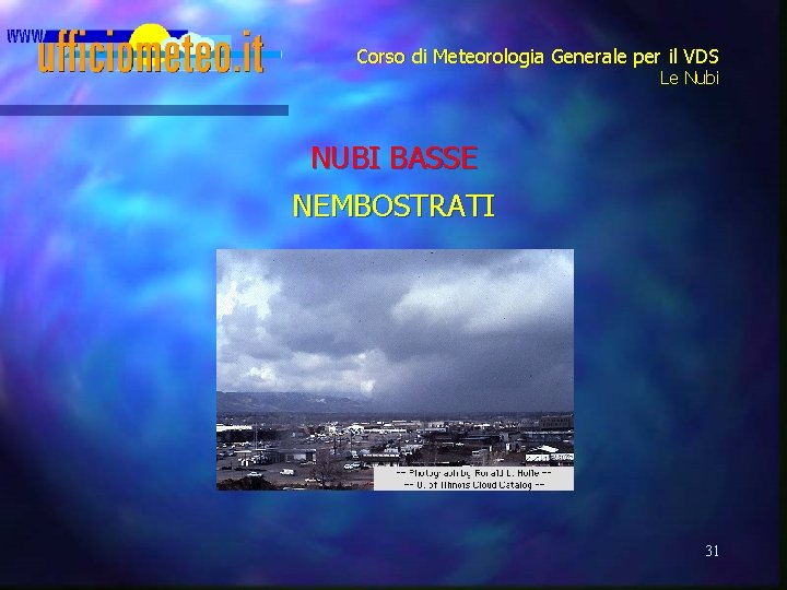 Corso di Meteorologia Generale per il VDS Le Nubi NUBI BASSE NEMBOSTRATI 31 