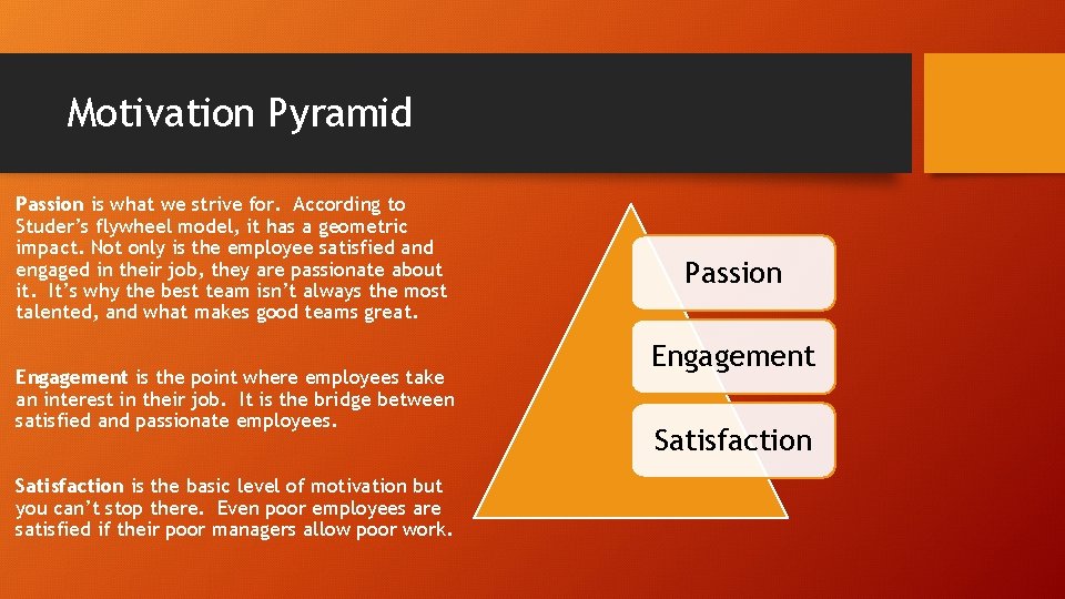 Motivation Pyramid Passion is what we strive for. According to Studer’s flywheel model, it Motivation Pyramid Passion is what we strive for. According to Studer’s flywheel model, it