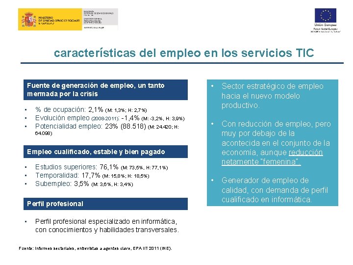 características del empleo en los servicios TIC Fuente de generación de empleo, un tanto