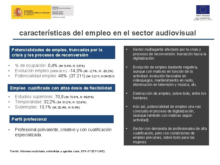 características del empleo en el sector audiovisual Potencialidades de empleo, truncadas por la crisis