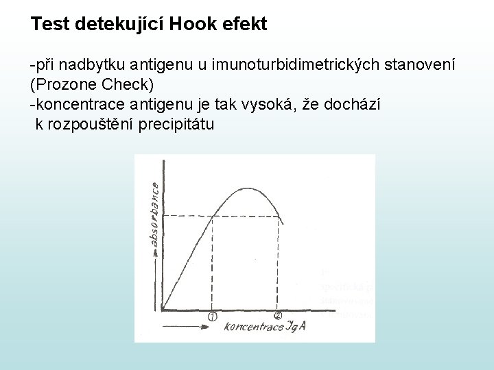 Test detekující Hook efekt -při nadbytku antigenu u imunoturbidimetrických stanovení (Prozone Check) -koncentrace antigenu