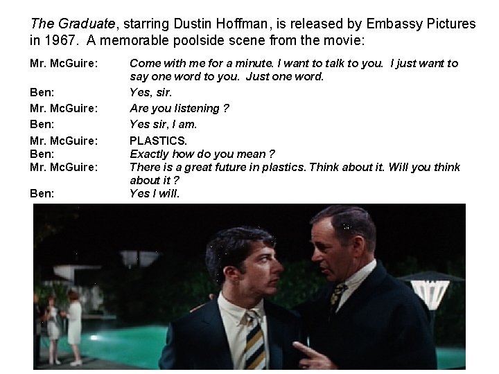 The Graduate, starring Dustin Hoffman, is released by Embassy Pictures in 1967. A memorable