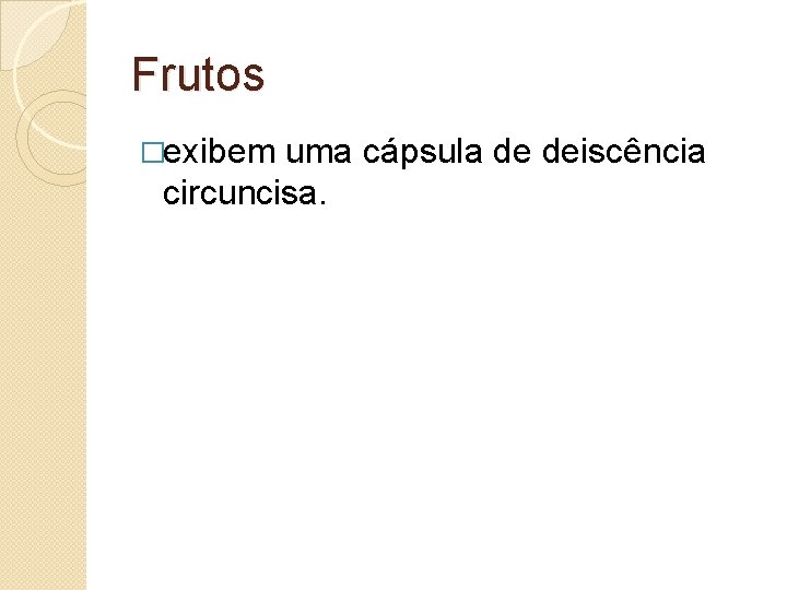 Frutos �exibem uma cápsula de deiscência circuncisa. 