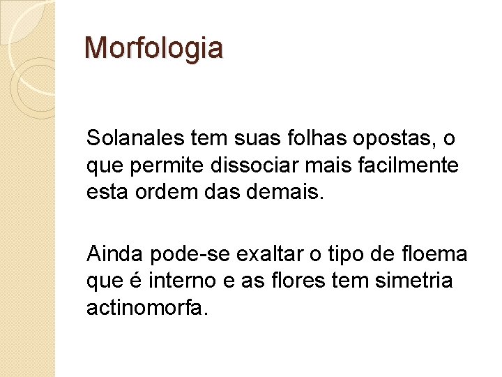 Morfologia Solanales tem suas folhas opostas, o que permite dissociar mais facilmente esta ordem