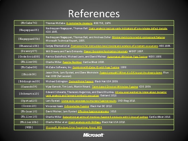 References [Mc. Cabe 76] [Nagappan 05 b] [Bhansali 06] [Drewry 07] [Godefroid 08] Thomas