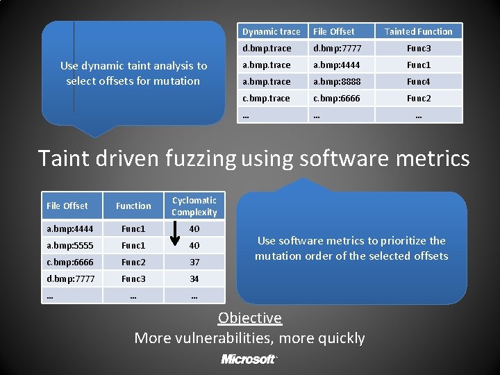 Use dynamic taint analysis to select offsets for mutation Dynamic trace File Offset Tainted