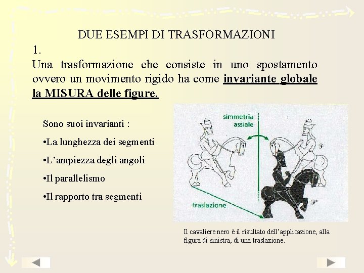 DUE ESEMPI DI TRASFORMAZIONI 1. Una trasformazione che consiste in uno spostamento ovvero un