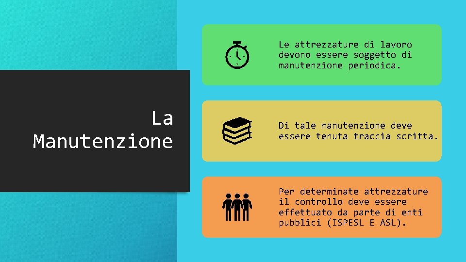 Le attrezzature di lavoro devono essere soggetto di manutenzione periodica. La Manutenzione Di tale