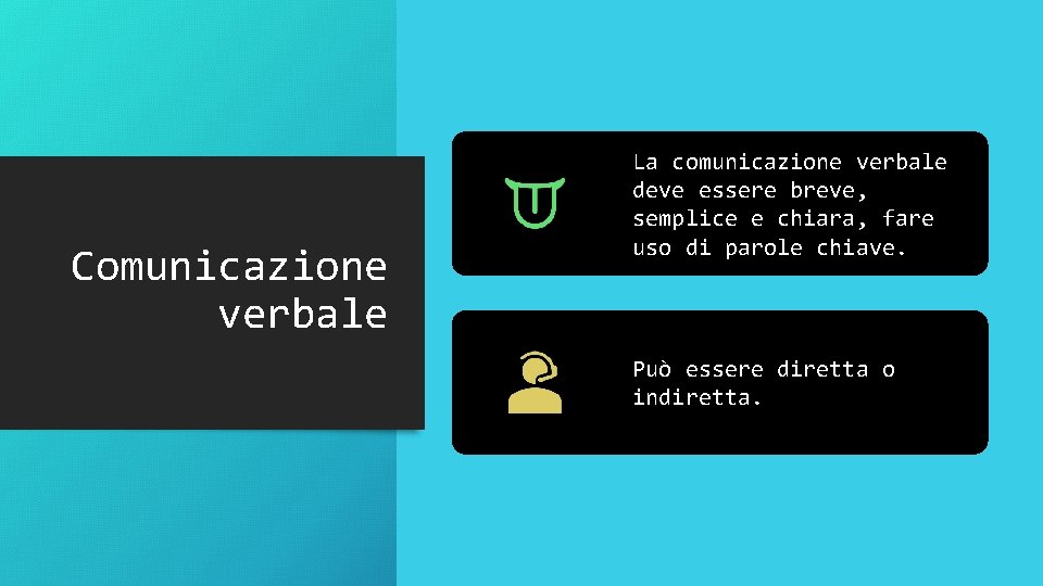 Comunicazione verbale La comunicazione verbale deve essere breve, semplice e chiara, fare uso di