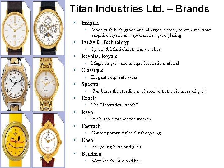Titan Industries Ltd. – Brands § Insignia • § Psi 2000, Technology • §