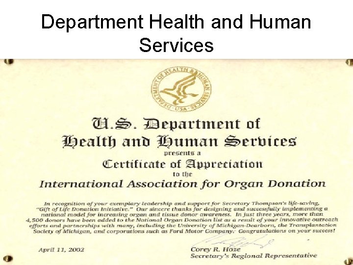 Department Health and Human Services 