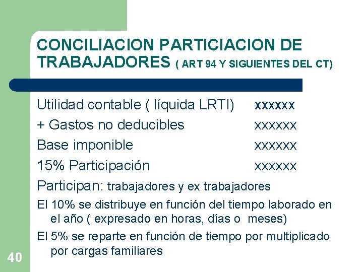 CONCILIACION PARTICIACION DE TRABAJADORES ( ART 94 Y SIGUIENTES DEL CT) Utilidad contable (