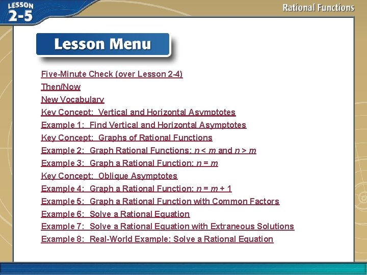 Five-Minute Check (over Lesson 2 -4) Then/Now New Vocabulary Key Concept: Vertical and Horizontal