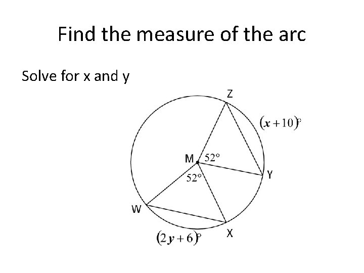 Find the measure of the arc Solve for x and y 