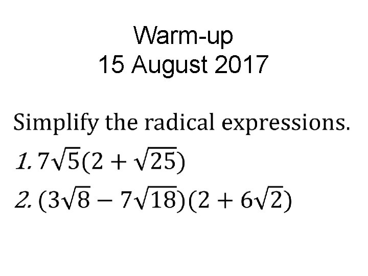 Warm-up 15 August 2017 