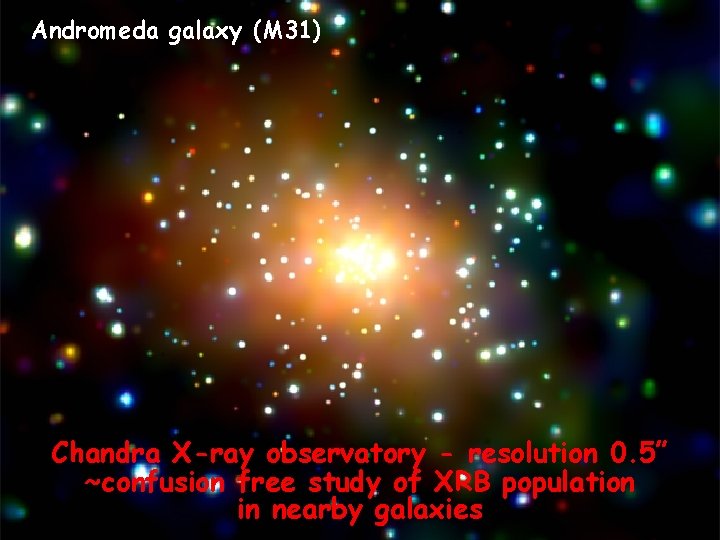 Andromeda galaxy (M 31) Chandra X-ray observatory - resolution 0. 5” ~confusion free study