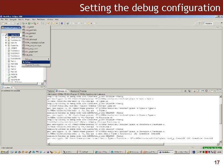 Setting the debug configuration 17 