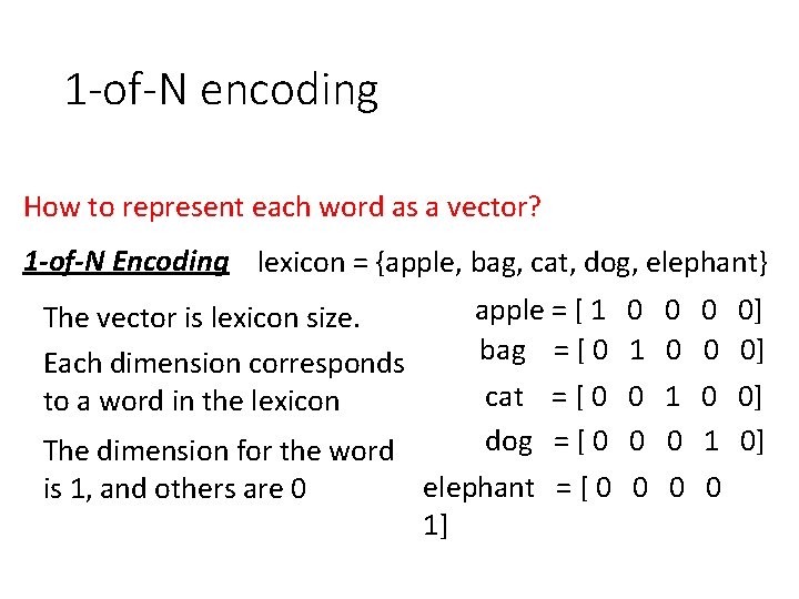 1 -of-N encoding How to represent each word as a vector? 1 -of-N Encoding