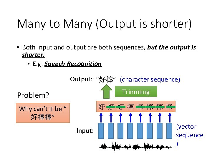 Many to Many (Output is shorter) • Both input and output are both sequences,