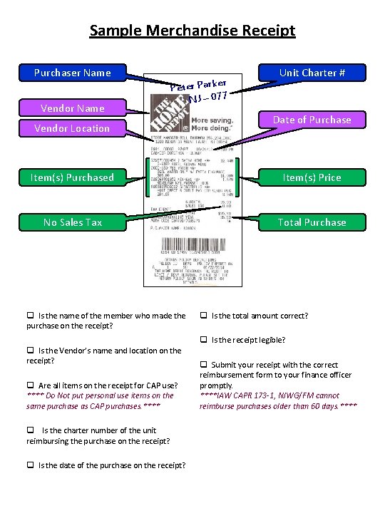 Sample Merchandise Receipt Purchaser Name Vendor Name r Peter Parke NJ – 077 Vendor Sample Merchandise Receipt Purchaser Name Vendor Name r Peter Parke NJ – 077 Vendor