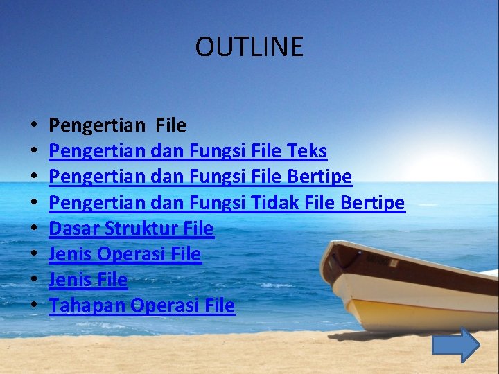 OUTLINE • • Pengertian File Pengertian dan Fungsi File Teks Pengertian dan Fungsi File