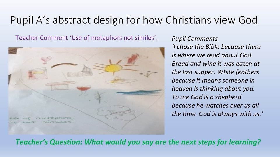 Pupil A’s abstract design for how Christians view God Teacher Comment ‘Use of metaphors