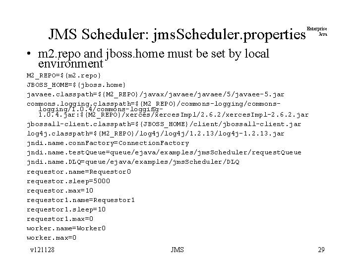 JMS Scheduler: jms. Scheduler. properties Enterprise Java • m 2. repo and jboss. home