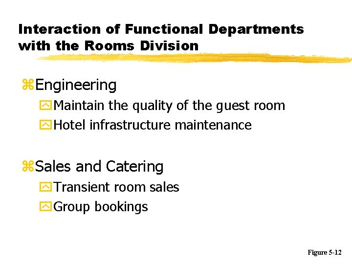 Interaction of Functional Departments with the Rooms Division z. Engineering y. Maintain the quality