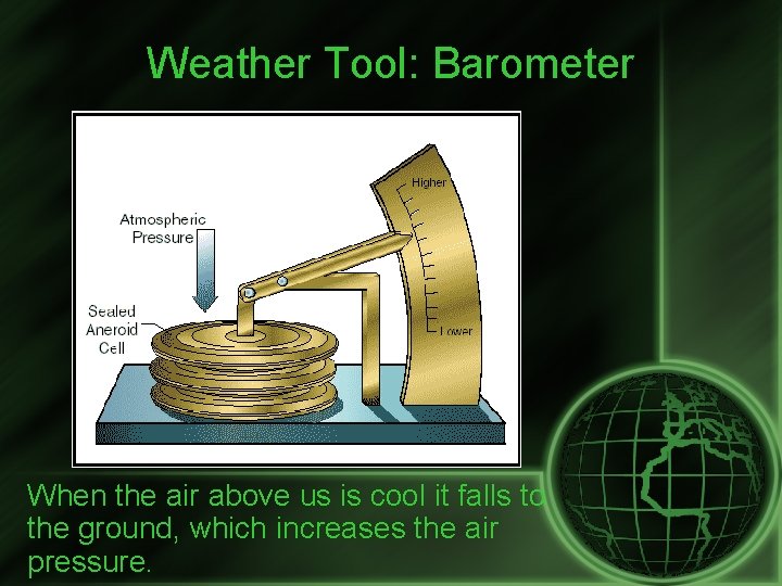 Weather Tool: Barometer When the air above us is cool it falls to the