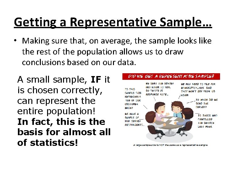 Getting a Representative Sample… • Making sure that, on average, the sample looks like