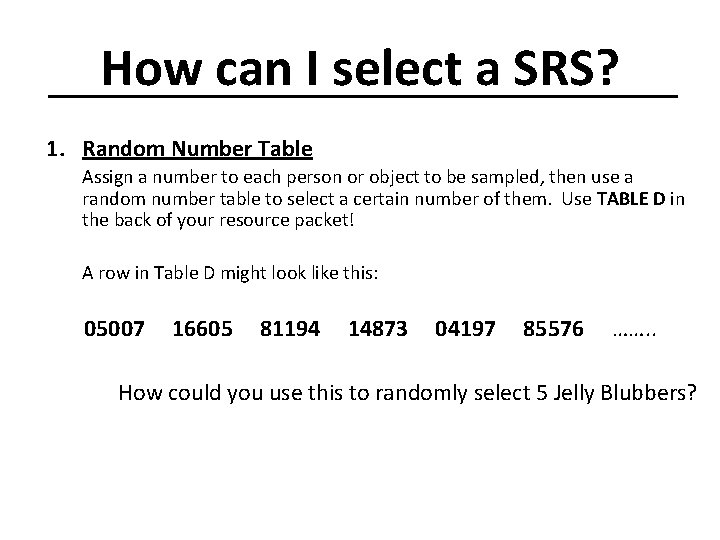 How can I select a SRS? 1. Random Number Table Assign a number to