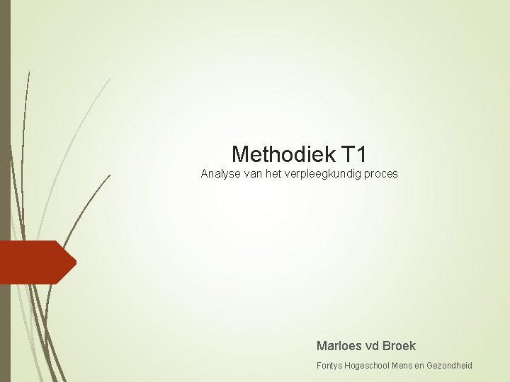 Methodiek T 1 Analyse van het verpleegkundig proces Marloes vd Broek Fontys Hogeschool Mens