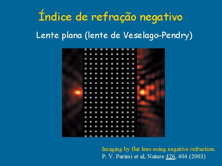 Índice de refração negativo Lente plana (lente de Veselago-Pendry) Imaging by flat lens using Índice de refração negativo Lente plana (lente de Veselago-Pendry) Imaging by flat lens using
