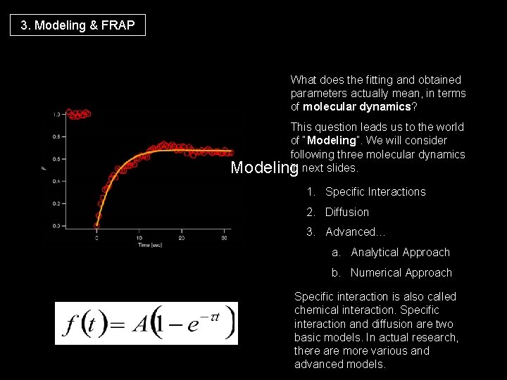 3. Modeling & FRAP What does the fitting and obtained parameters actually mean, in